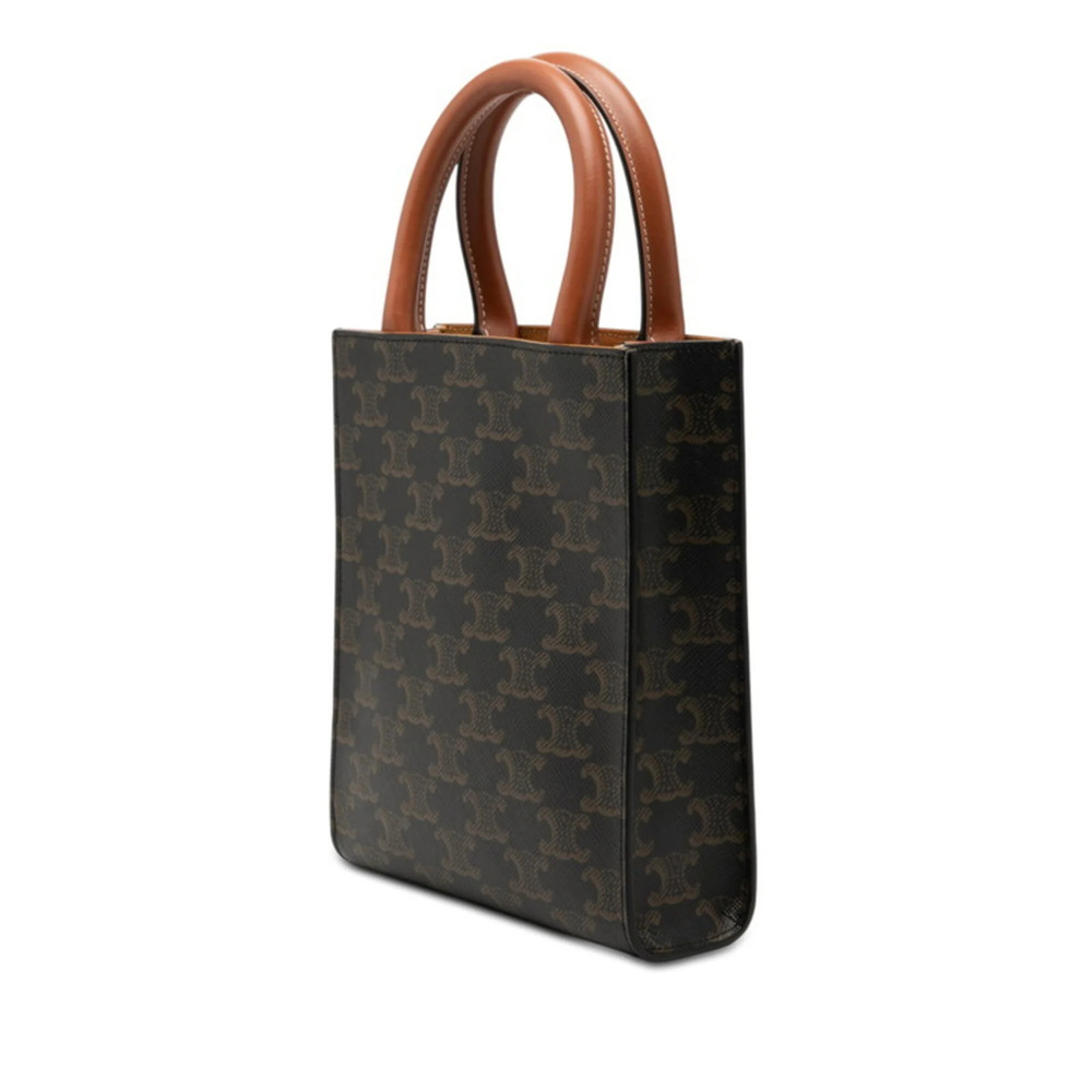 Celine Triomphe Vertical Cabas Mini Handbag Shoulder Bag 2-Way Brown Leather ... - Picture 2 of 5